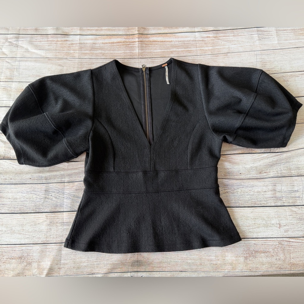 Free People Black Structured Crop Top Gold Zip Detail Size S